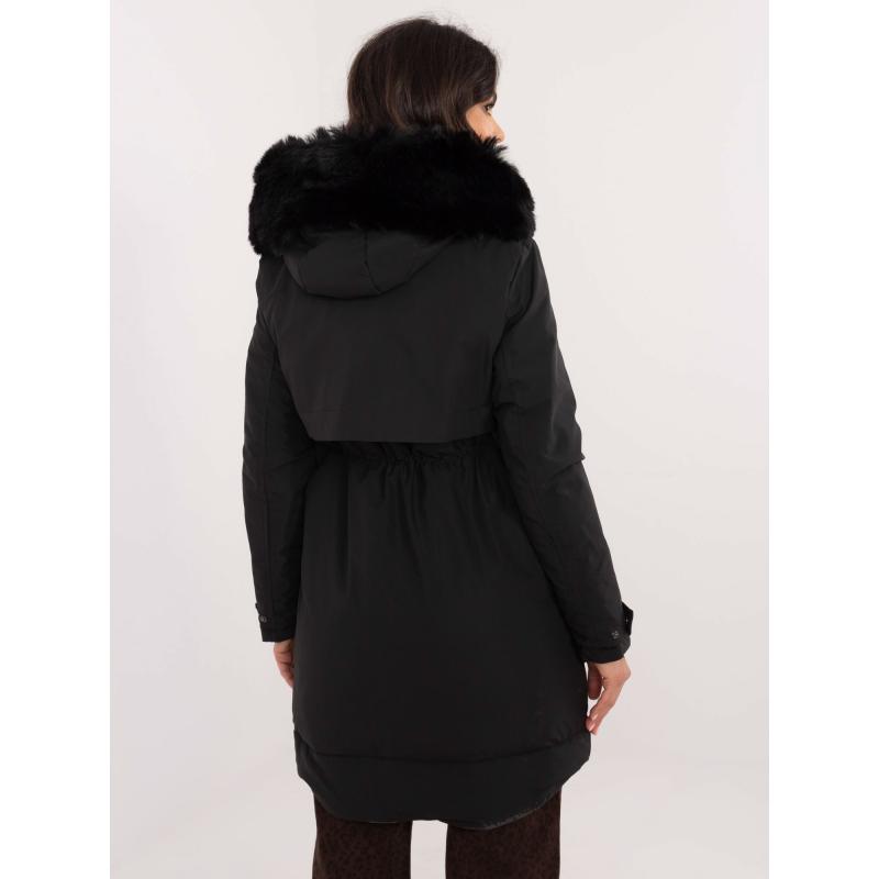 Fekete téli parka dzseki bordázott szegéllyel