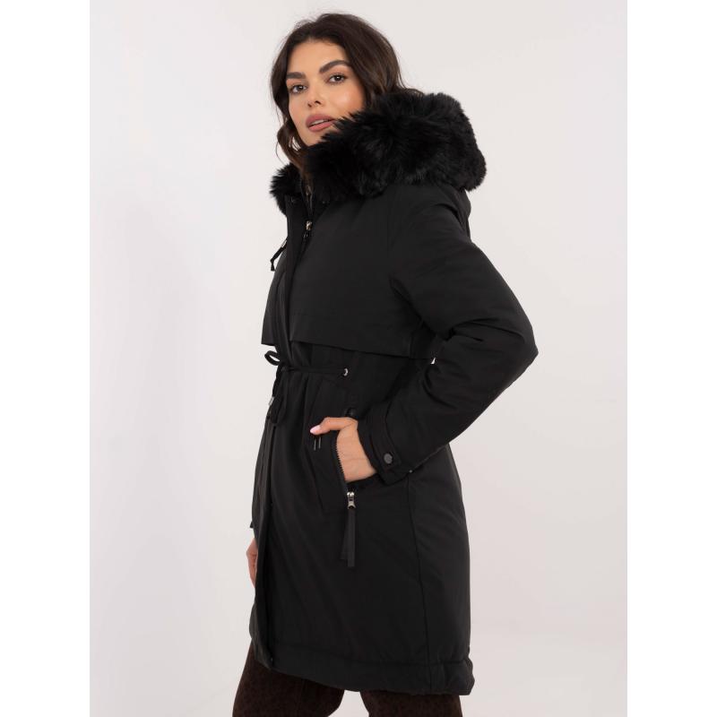 Fekete téli parka dzseki bordázott szegéllyel