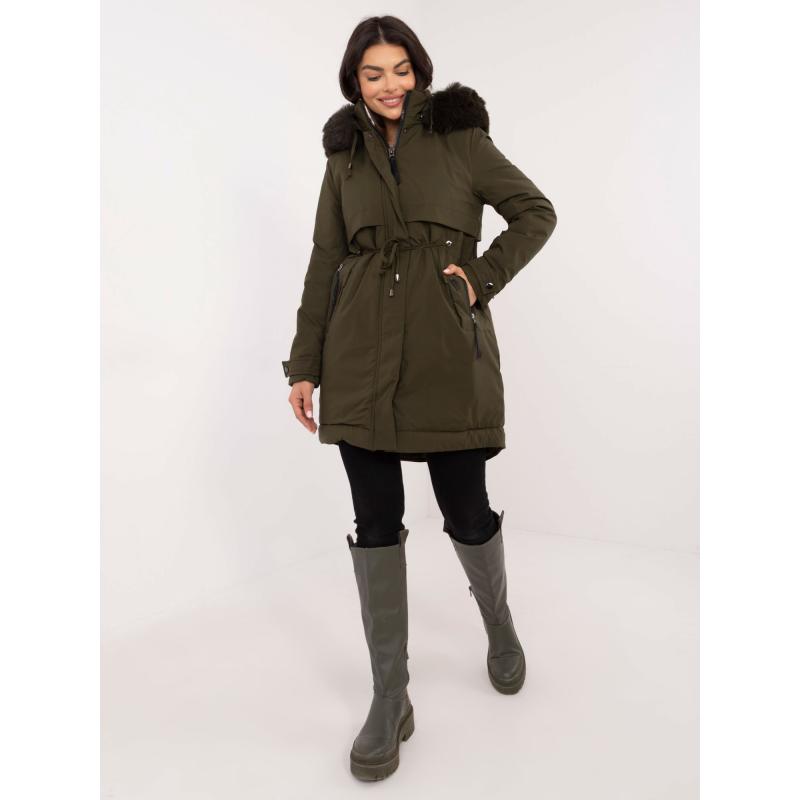 Khaki téli parka kabát kapucnival
