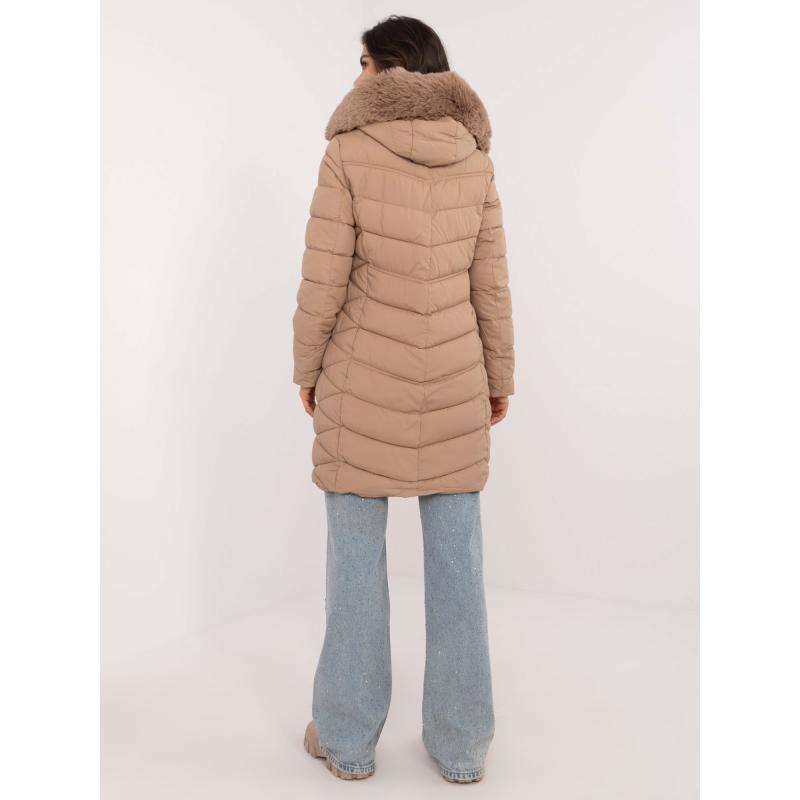 Béžová dlhá zimná bunda s kapucňou