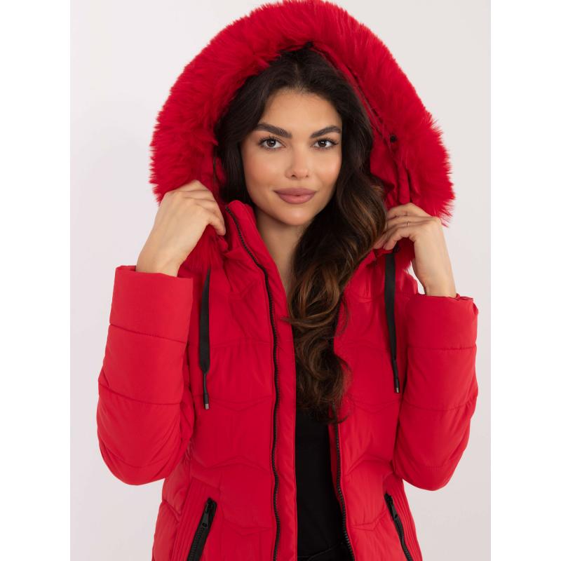 Červená přechodová bunda s odepínací kapucí