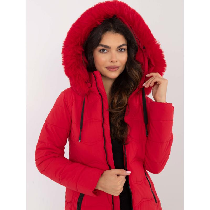 Červená přechodová bunda s odepínací kapucí