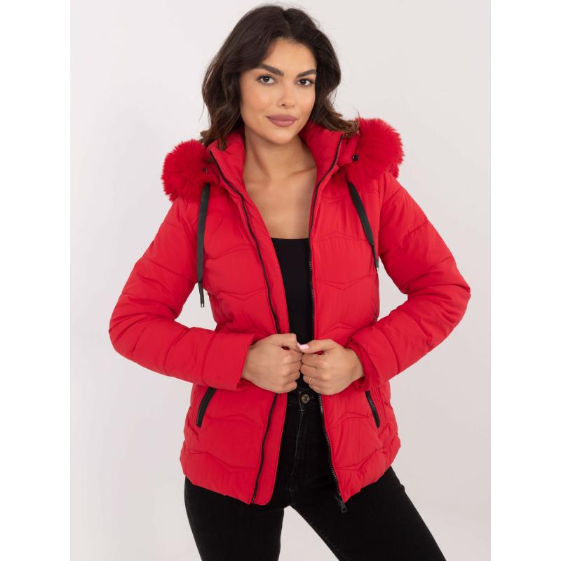 Červená přechodová bunda s odepínací kapucí