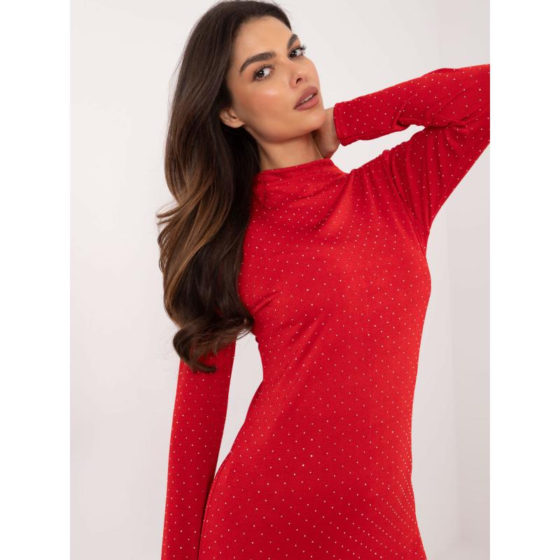 Červené mini koktejlové šaty s kamínky