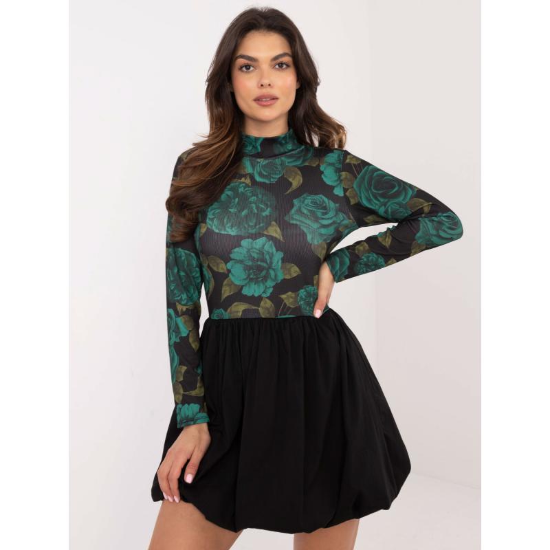 Zeleno-čierne koktailové šaty s bomberom