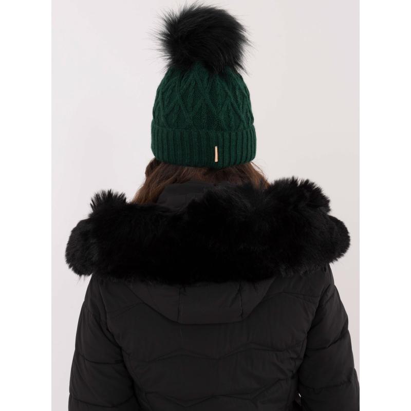 Sötétzöld téli sapka pomponnal RUE PARIS