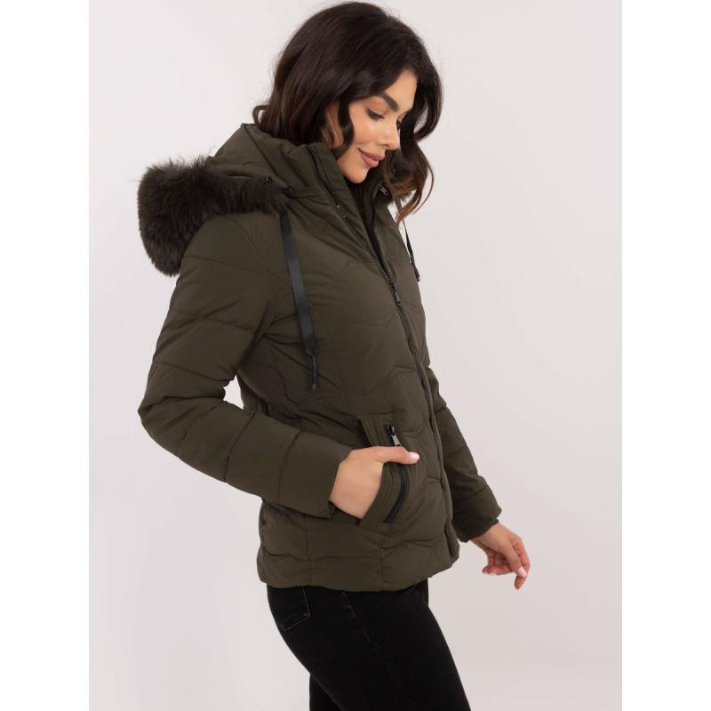 Khaki krátká přechodová bunda s kapsami