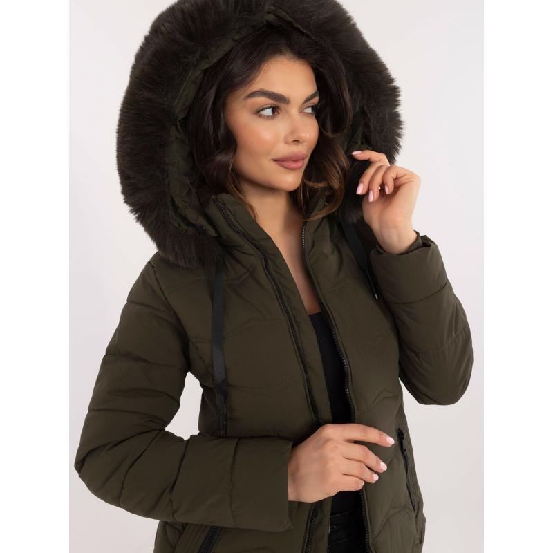 Khaki krátká přechodová bunda s kapsami