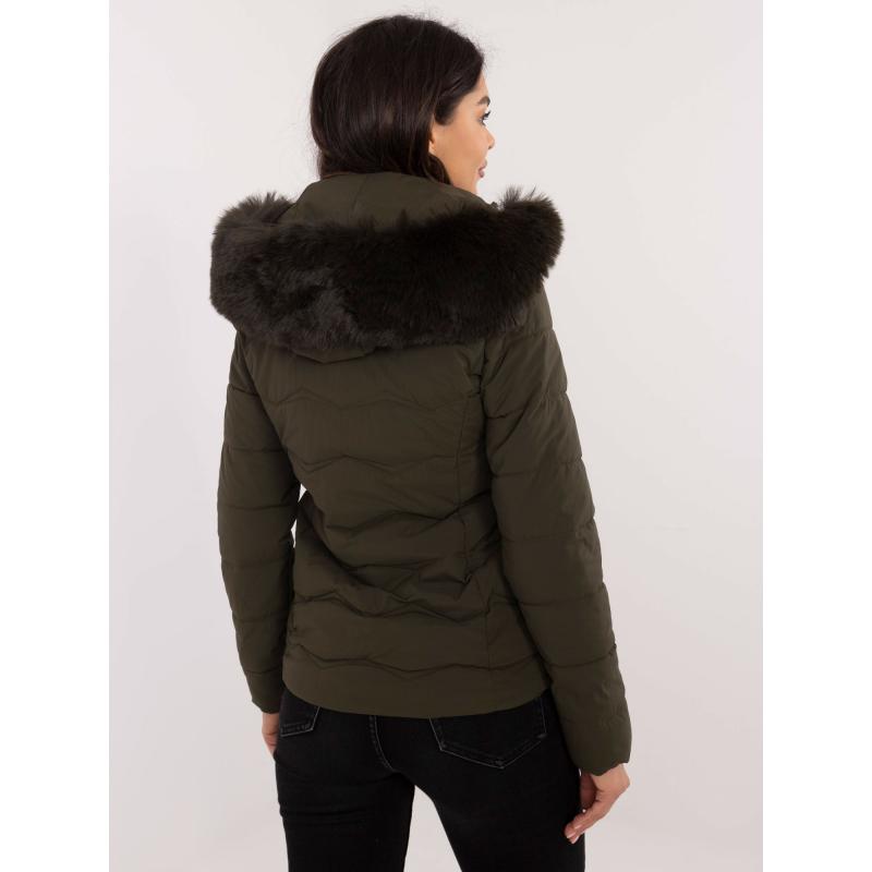 Khaki krátká přechodová bunda s kapsami