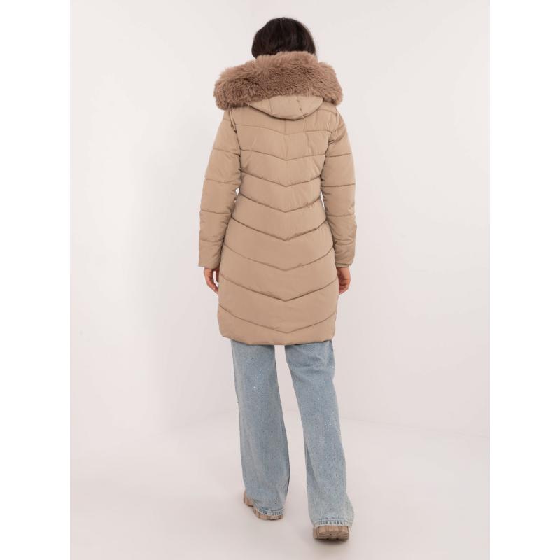 Béžová dlouhá zimní bunda s žebrovanými lemy