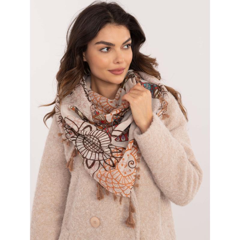 Női mintás sál sötétbézs és barna