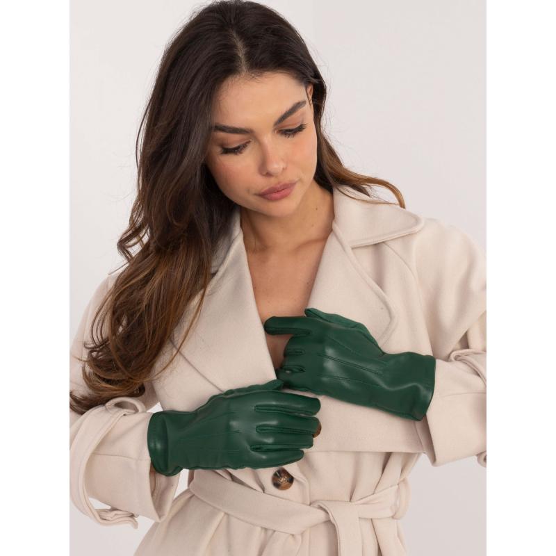 Tmavě zelené dámské rukavice z ekokůže