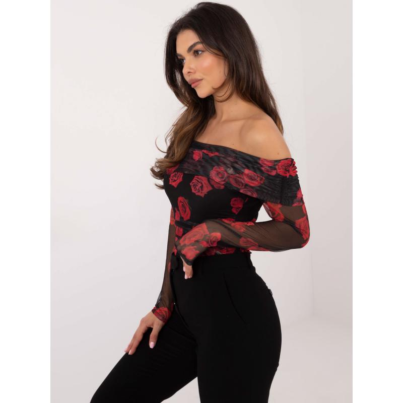 Fekete-piros hálós pöttyös blúz