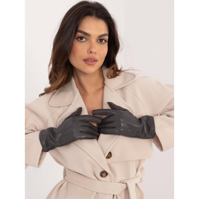 Tmavě šedé dámské rukavice z ekokůže