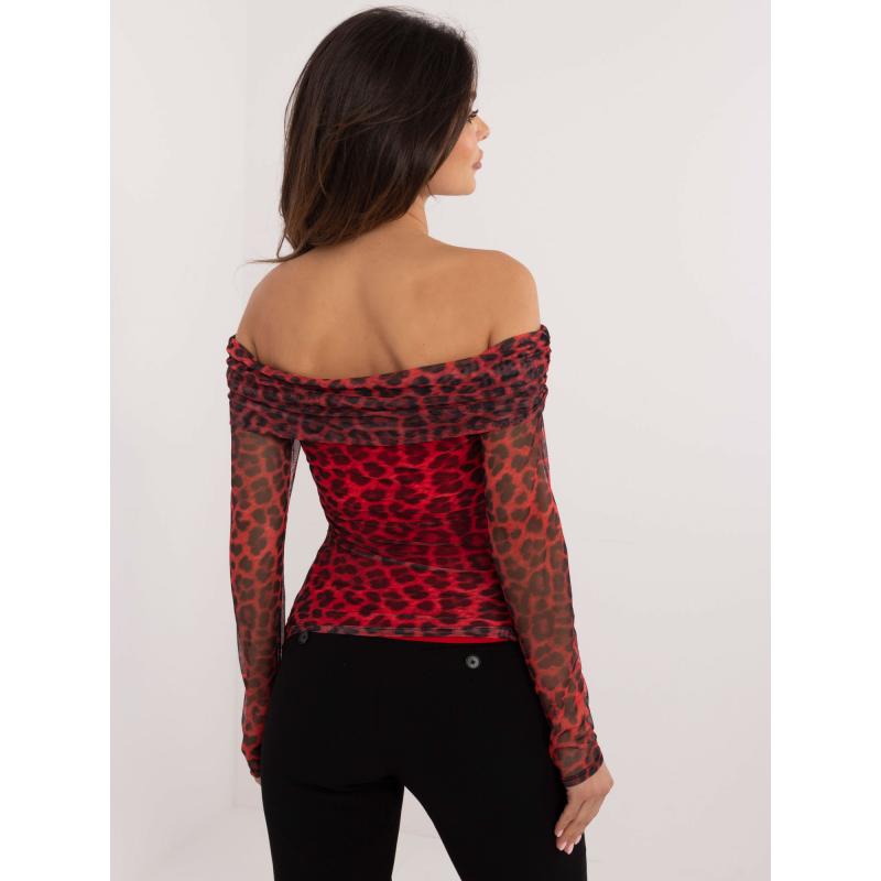 Červeno-černá halenka s leopardím vzorem a pruhy