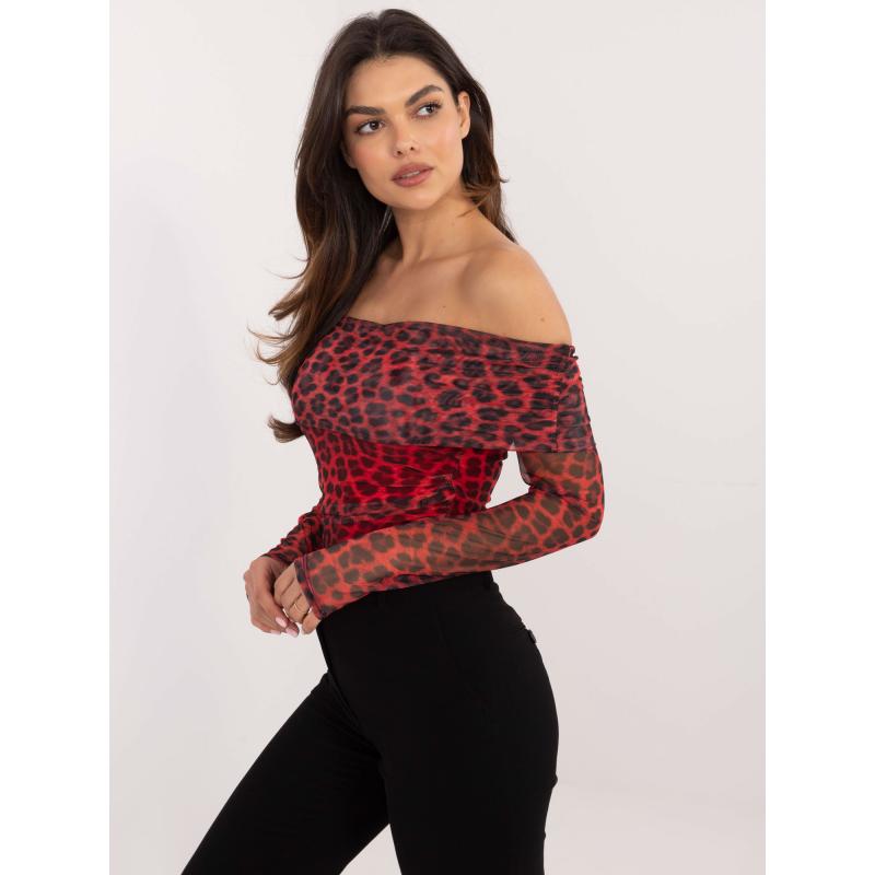 Červeno-černá halenka s leopardím vzorem a pruhy