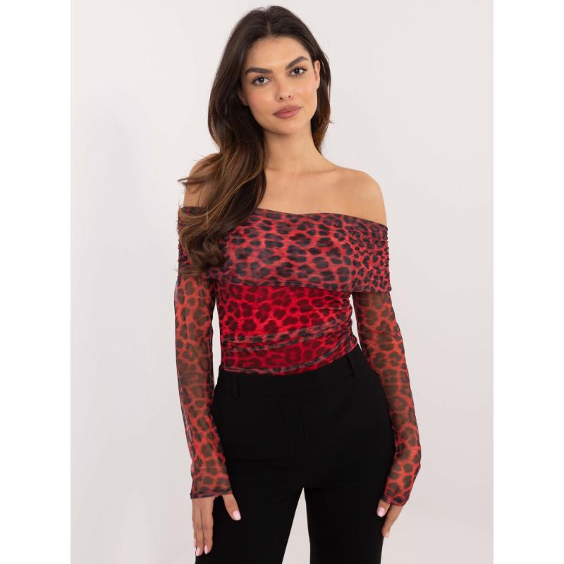 Červeno-černá halenka s leopardím vzorem a pruhy