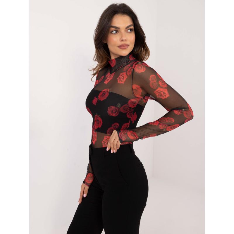 Bézs és fekete hálós virágos blúz