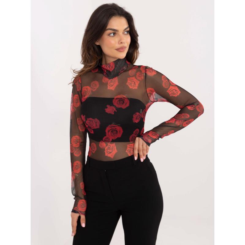 Bézs és fekete hálós virágos blúz