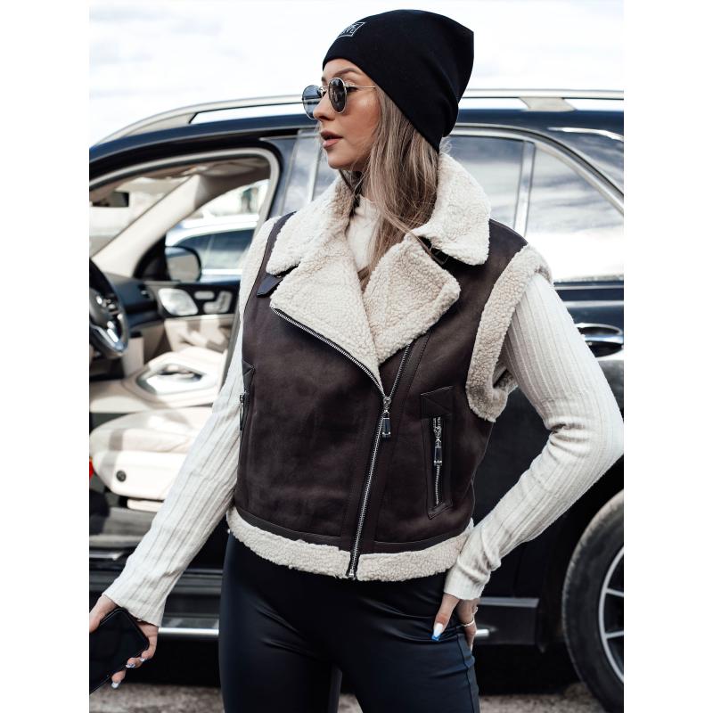 Dámská vesta WOOLZIP ze semiše a ovčí kůže, káva