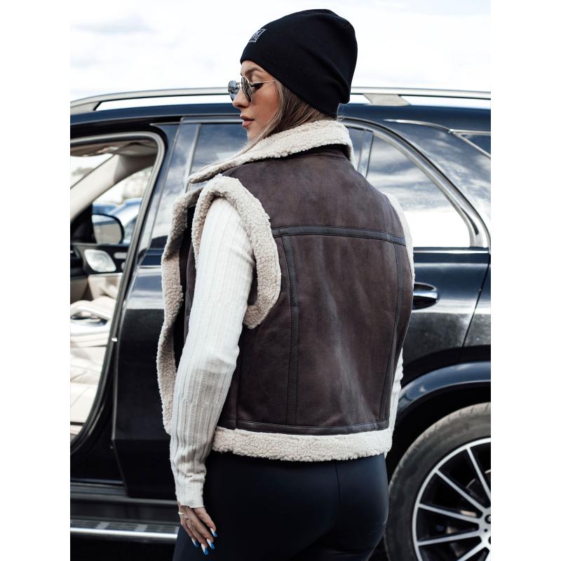 Dámská vesta WOOLZIP ze semiše a ovčí kůže, káva