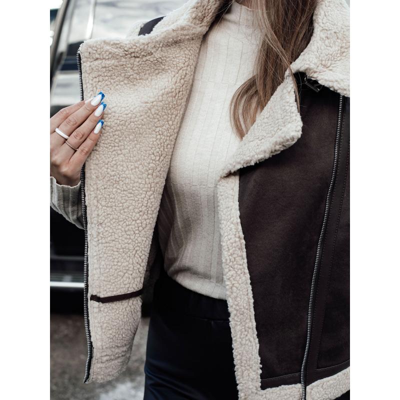 Dámská vesta WOOLZIP ze semiše a ovčí kůže, káva