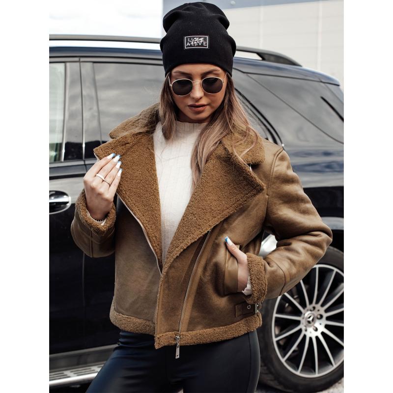 Dámska semišová bunda SOFTSTILL s ovčou kožušinou ťavej farby