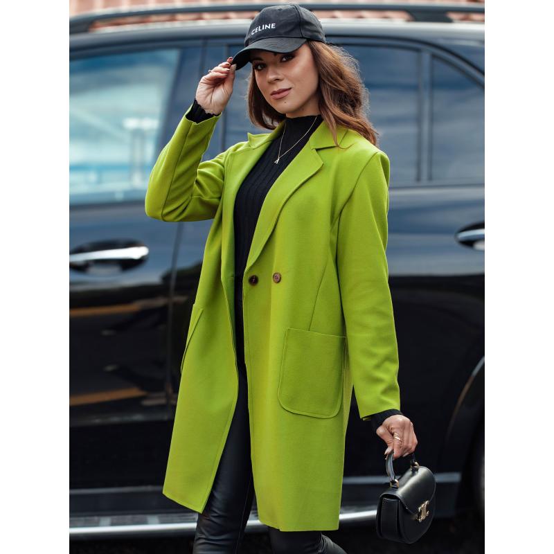 Dámský oversize kabát LINNORE dlouhý limetkově zelený