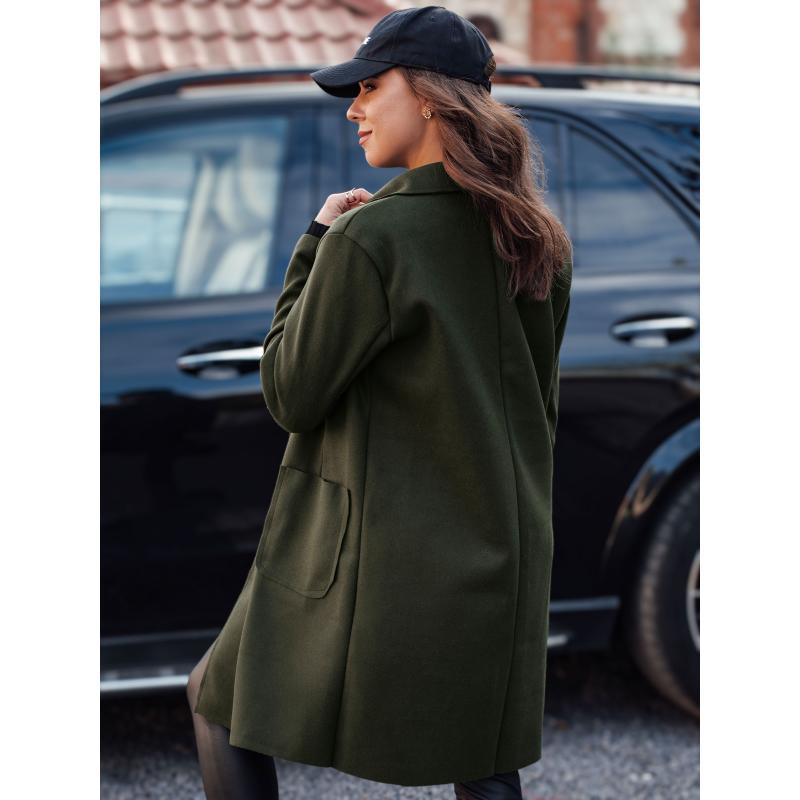 Dámský oversize kabát LINNORE dlouhý olivově zelený