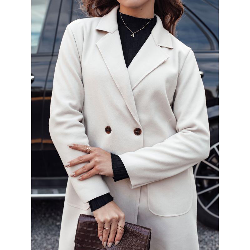 Dámský kabát nadměrné velikosti LINNORE dlouhý béžový