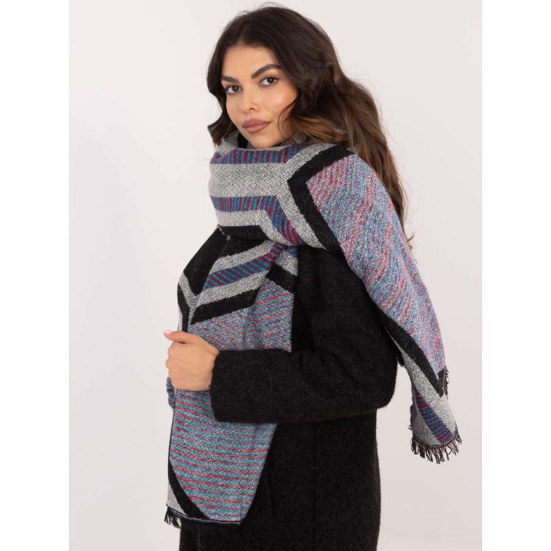 Černošedá dámská vzorovaná šála s třásněmi