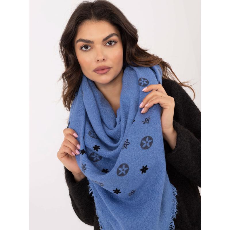 Modrá dámská šála s třásněmi