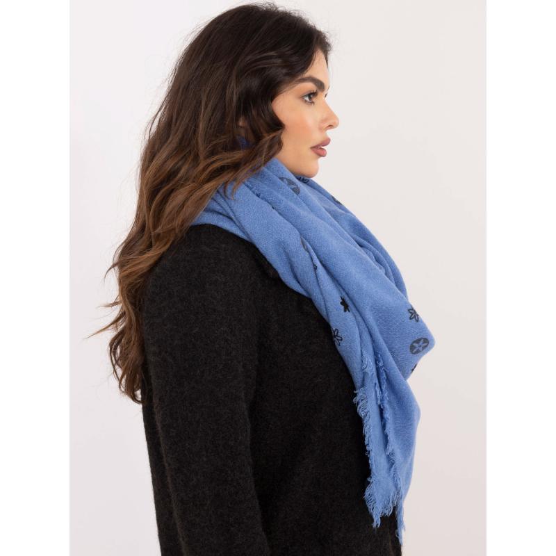 Modrá dámská šála s třásněmi