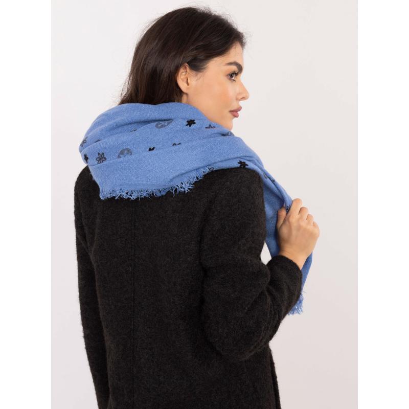 Modrá dámská šála s třásněmi