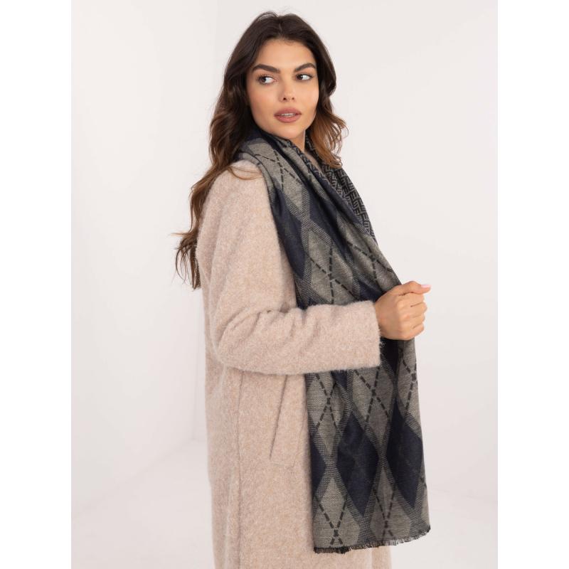 Námořnicko-béžová dámská šála s kosočtverci