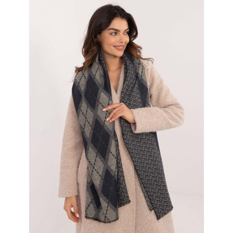 Námořnicko-béžová dámská šála s kosočtverci
