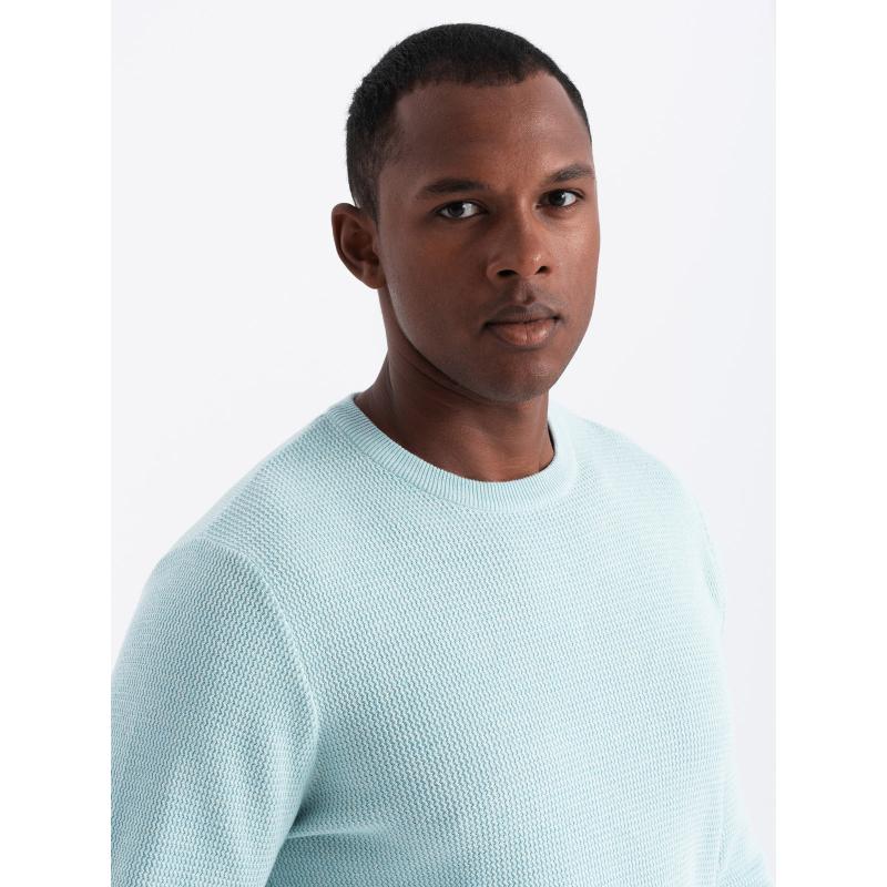 Pánský melanžový strukturovaný pletený svetr - mátový