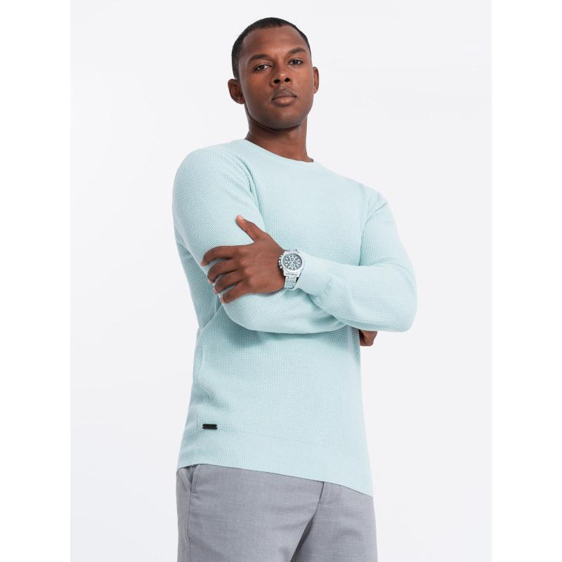 Pánský melanžový strukturovaný pletený svetr - mátový
