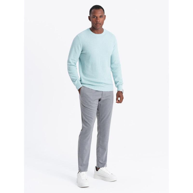Pánský melanžový strukturovaný pletený svetr - mátový
