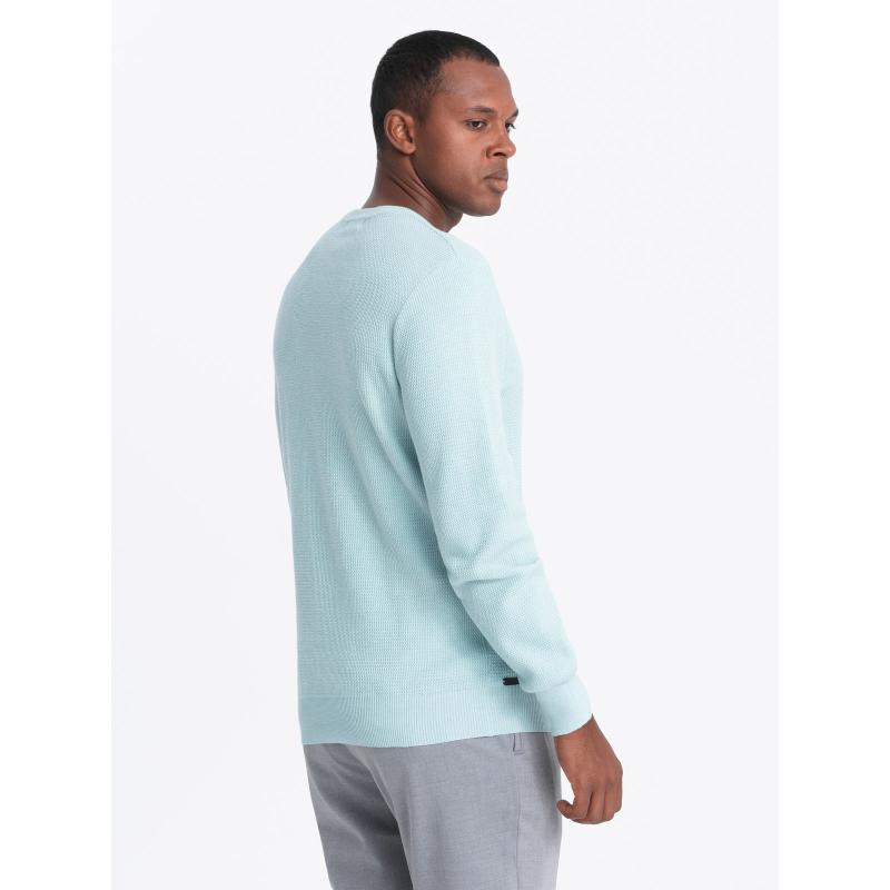 Pánský melanžový strukturovaný pletený svetr - mátový