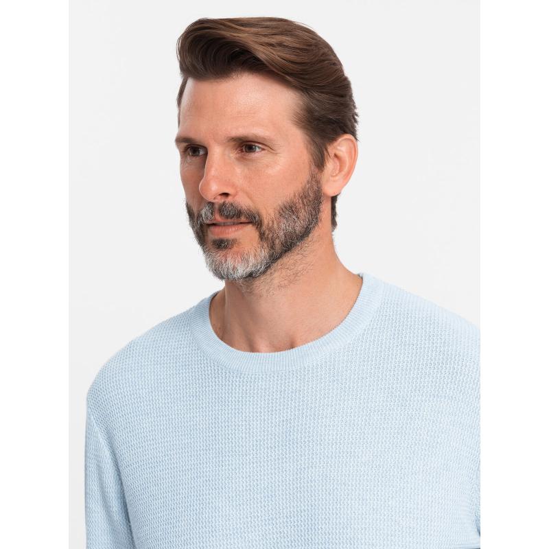 Pánský melanžový strukturovaný pletený svetr - modrý