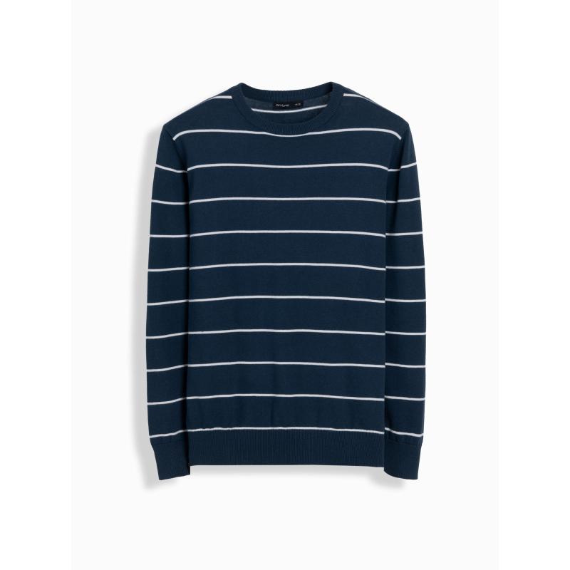Pánský ležérní svetr s vodorovnými pruhy - tmavě modrý