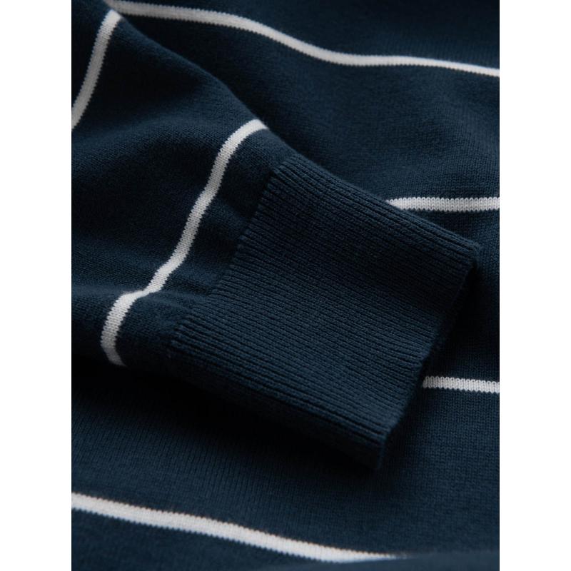 Pánský ležérní svetr s vodorovnými pruhy - tmavě modrý