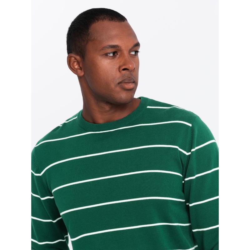 Pánský ležérní svetr s vodorovnými pruhy - zelený