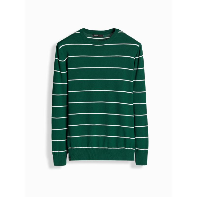 Pánský ležérní svetr s vodorovnými pruhy - zelený