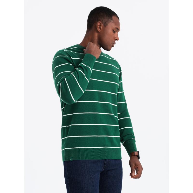 Pánský ležérní svetr s vodorovnými pruhy - zelený