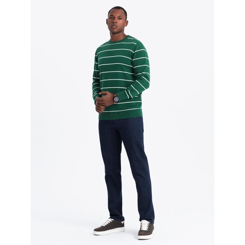 Pánský ležérní svetr s vodorovnými pruhy - zelený