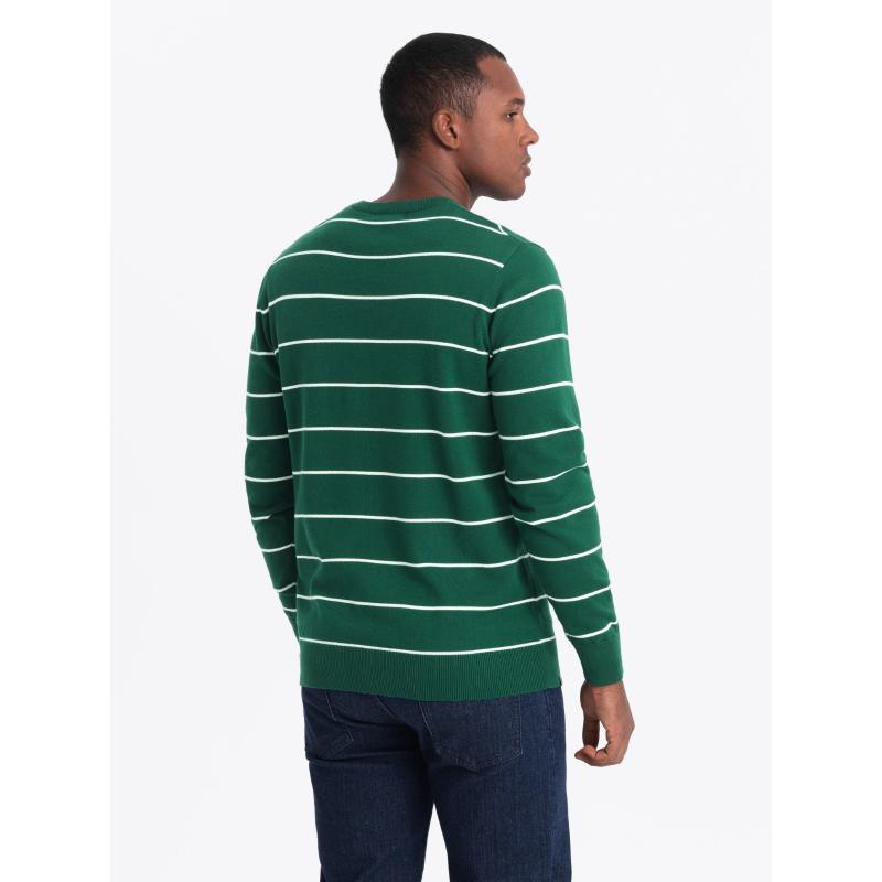 Pánský ležérní svetr s vodorovnými pruhy - zelený