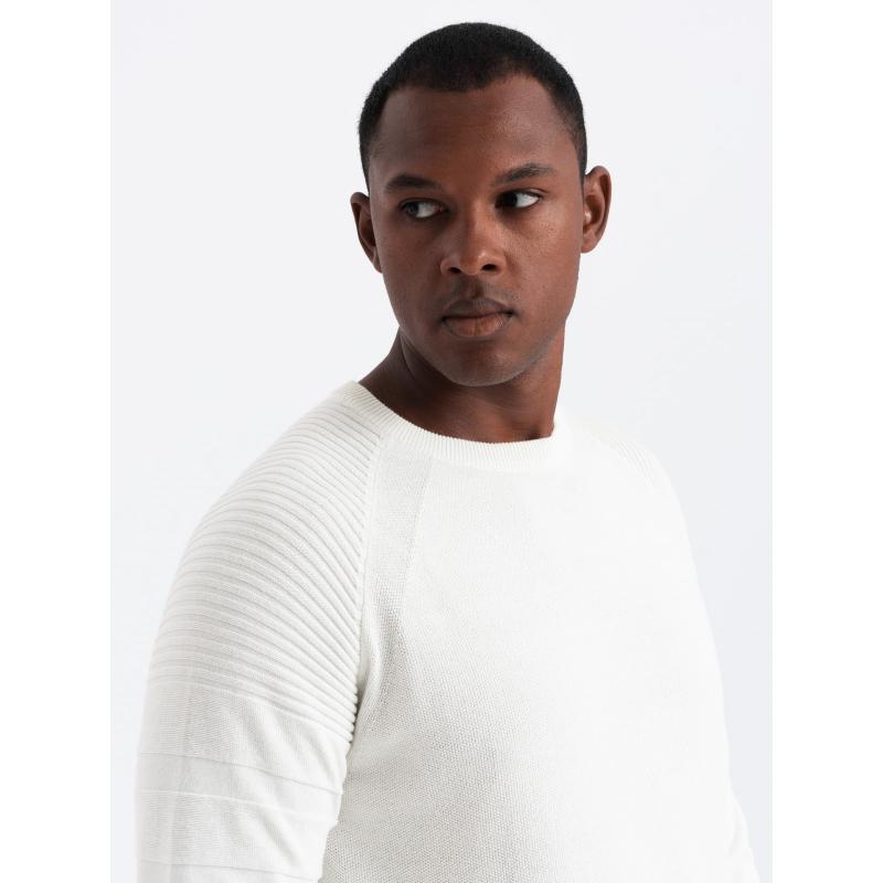 Férfi raglan pulóver bordázott ujjakkal - fehér