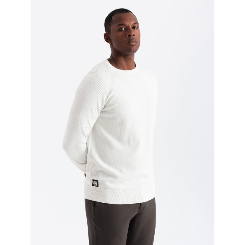 Férfi raglan pulóver bordázott ujjakkal - fehér